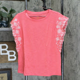 Belle by Kim Gravel Women's Slub Knit Eyelet Flutter Sleeve Top