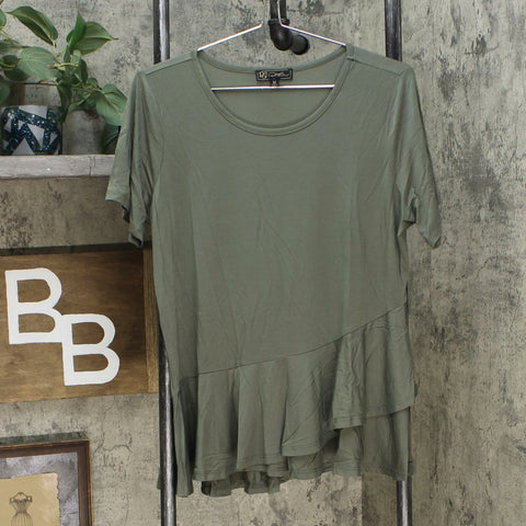 DG2 by Diane Gilman Gilman Sustainable Bamboo Crossover Peplum Top Olive Medium