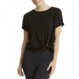 Danskin Women's Short Sleeve French Terry Tie Front Shirt
