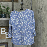 Denim & Co. Women's Printed 3/4 Sleeve V Neck Knit Top Dark Chambray Large