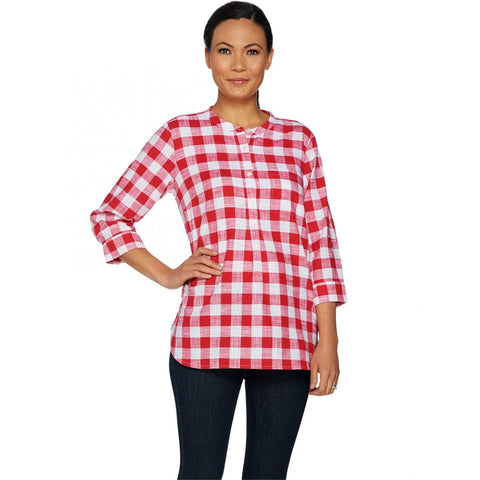 Joan Rivers Classics Collection Women's Buffalo Check 3/4 Sleeve Tunic Top