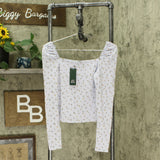 Wild Fable Women's Floral Print Long Sleeve Square Neck Blouse