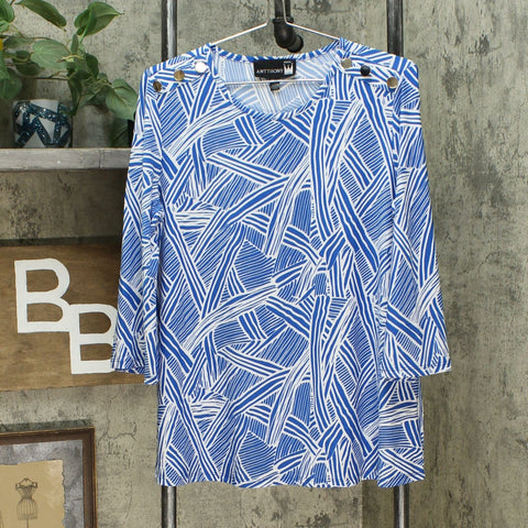 Antthony Women's Smooth Sports Printed Top With Button Detail Blue Large