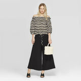 Who What Wear Women's Striped Off the Shoulder Bardot Top Black Multi XL