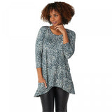 LOGO by Lori Goldstein Women's Printed Rayon 230 Top with Hi-Low Hem