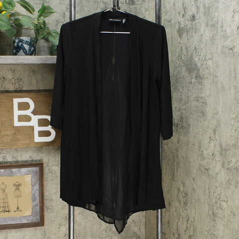 Nina Leonard Hi Low Cardigan With Back Zipper And Chiffon Detail Black Small