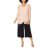 Nina Leonard Women's 3/4-Sleeve Embroidered Mesh Topper Jacket