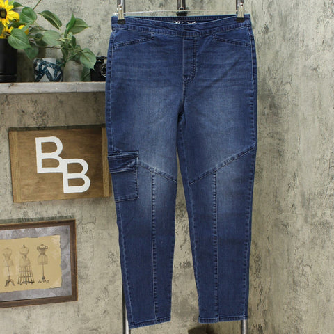 DG2 by Diane Gilman Women's Cropped Stretch Twill Cargo Jeggings Indigo Medium