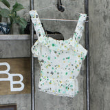 Who What Wear Women's Floral Print Ruffle Tank Top Pastel White Small