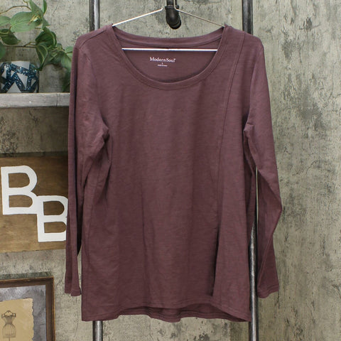 Modern Soul Women's Long Sleeve Asymmetric Slit Top Brown Purple Large