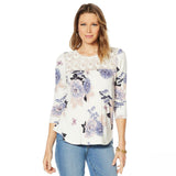 Daniel Rainn Women's Plus Size Knit Lace Yoke 3/4 Sleeve Top