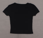 Hippie Rose Women's Juniors V Neck Button Ribbed Top Shirt Black Medium