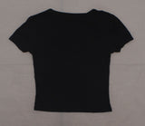 Hippie Rose Women's Juniors V Neck Button Ribbed Top Shirt Black Medium