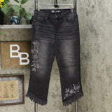 DG2 by Diane Gilman Embellished Fringe Hem Cropped Jeans 6 Petite Black