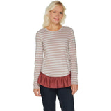 LOGO by Lori Goldstein Women's Cotton Slub Top with Ruffle Hem