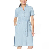 DG2 by Diane Gilman Women's Patterned Chambray Duster Shirt Dress