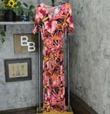 Susan Graver Women's Printed Liquid Knit Maxi Dress with Belt