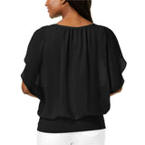 JM Collection Womens Flutter-Sleeve Top Black Medium