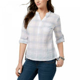 Style & Co. Women's Petite Cotton Textured Roll Tab Long Sleeve Shirt