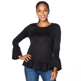 DG2 by Diane Gilman Women's Ruffle Hem Knit Shirt