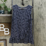 DG2 by Diane Gilman Women's Burnout Ruffle Tank Top Navy Medium