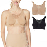 Rhonda Shear 2 Pack Seamless Underwire Bras With Lace Inset Black/ Nude Large