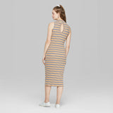 Wild Fable Women's Striped Sleeveless Mock Turtleneck Knit Midi Dress