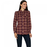Denim & Co. Women's Plaid Button Front Mandarin Collar Shirt