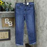 LOGO by Lori Goldstein Women's Straight Leg Ankle Jeans with Fray And Stripe