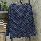 Karen Scott Women's Holly Plaid Embellished Top Intrepid Blue XXL