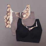 Rhonda Shear 3 Pack Body Bras with Removable Pads Mocha/ Snake/ Black XL