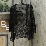 Nina Leonard Women's 3/4-Sleeve Embroidery Mesh Topper Black XS