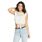 Xhilaration Women's Sleeveless Tie Front Ruffle Crop Top Blouse with Lace