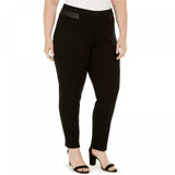 JM Collection Woimen's Plus Size Faux Leather Trim Ponte Pants