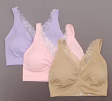 Rhonda Shear Women's Plus Size 3 Pack Lace V-Neck Ahh Bras