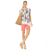 Lemon Way Women's Dolman Sleeve Tropical Printed Slub Knit Top