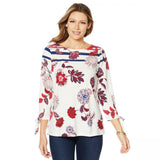 DG2 by Diane Gilman Women's 3/4 Tie Sleeve Printed Striped T-Shirt