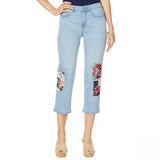 DG2 by Diane Gilman Women's Petite Classic Stretch Embroidered Cropped Jeans