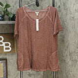 LOGO by Lori Goldstein Distressed Cotton Slub Top With Raglan Seam