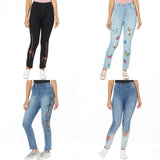 DG2 by Diane Gilman Women's Petite Embroidered Pull On Exposed Button Jeans