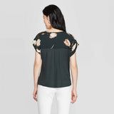 A New Day Women's Short Sleeve V-Neck Knit and Woven Top Blouse