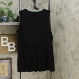 Nina Leonard Women's Sleeveless V Neck Tiered Tunic Top Black XL