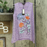 NWT DG2 By Diane Gilman Womens Embroidered Lace Front Tank. 713281 X-Small