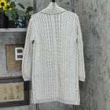 Aran Craft Merino Wool Open Front Cable Knit Cardigan With Pockets