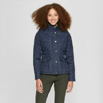 A New Day Women's Ribbed Side Insets Quilted Jacket Navy Blue Small
