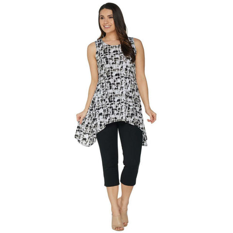 NWT Women With Control Petite Printed Tunic With Capri Pants. A301327 PXL