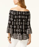 Style & Co Women's Geo Off-The-Shoulder Top Black Medium