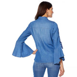 DG2 by Diane Gilman Women's Plus Size Denim Shirt With Lace Up Sleeves