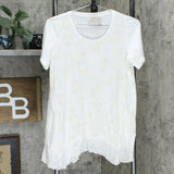LOGO by Lori Goldstein Embroidery Detail Lace Hem Slub Top Antique White XS