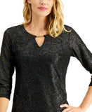 JM Collection Women's Metallic Texture Keyhole Hardware Knit Top